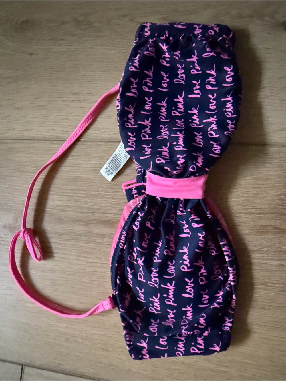 PINK Victoria's Secret Black Bikini Top with Pink Script